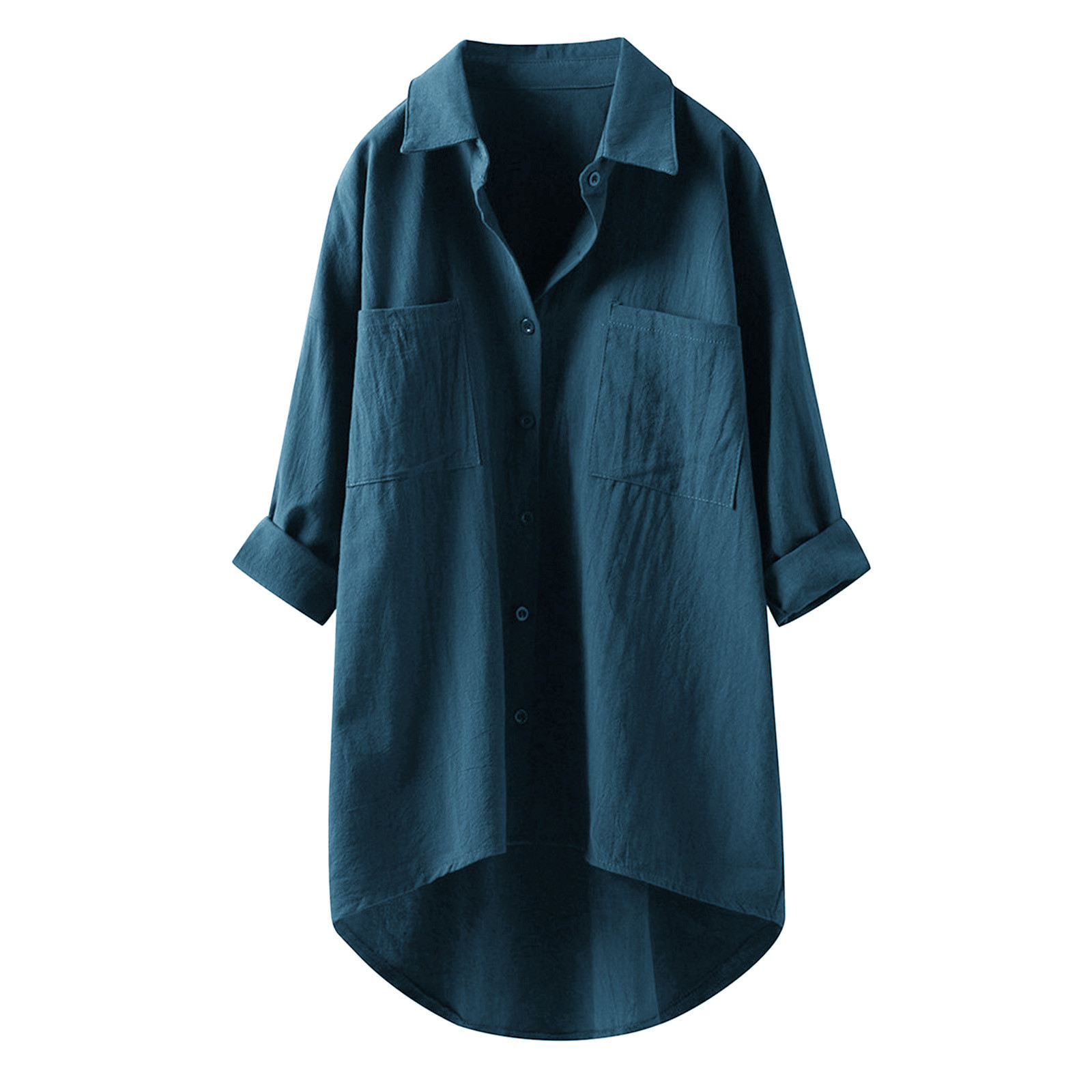 Blusa de trabajo con botones para mujer: camisa lisa de manga larga, poliéster, cuello en V abotonado, bolsillo en el pecho, estilo informal de negocios, tallas S-XXXL, contorno de pecho 114-144 cm.